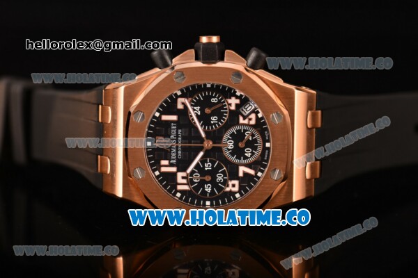 Audemars Piguet Royal Oak Offshore Miyota OS20 Quartz Rose Gold Case with Black Dial and White Arabic Numeral Markers (EF) - Click Image to Close